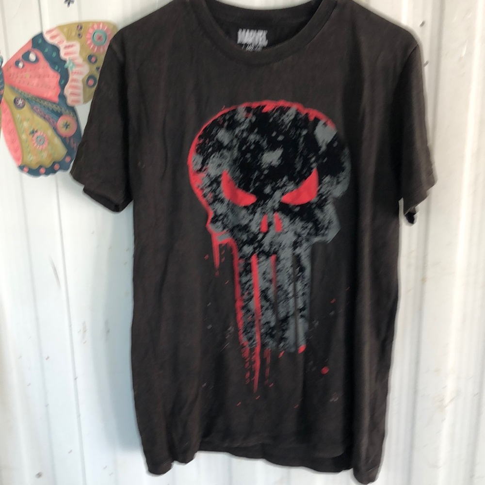 Marvel Graphic Punisher Skull Tee black Grey Grunge Red Sz. L